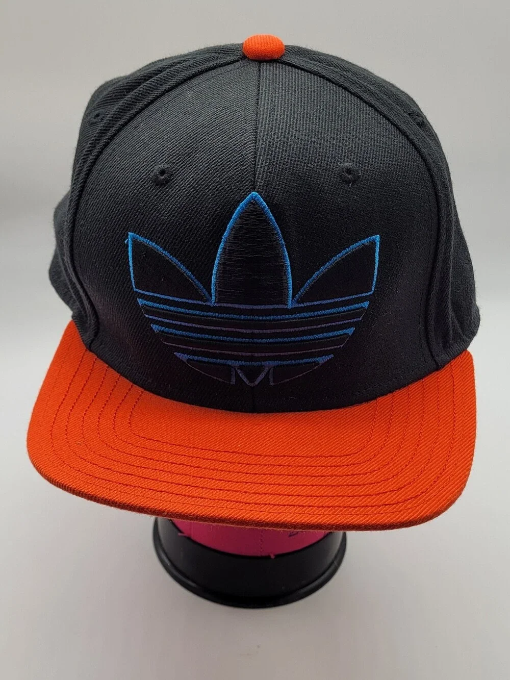 Adidas Hat Cap StrapBack Black Orange Trefoil Logo Embroidered Mens UnderbrimY2K